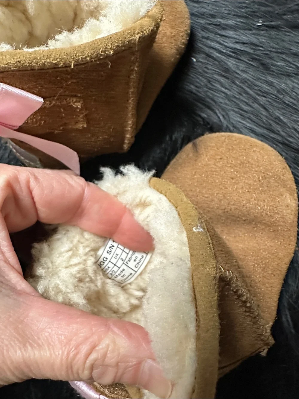 UGG Kids Chestnut Sheepskin Moccasins with Pink Bows